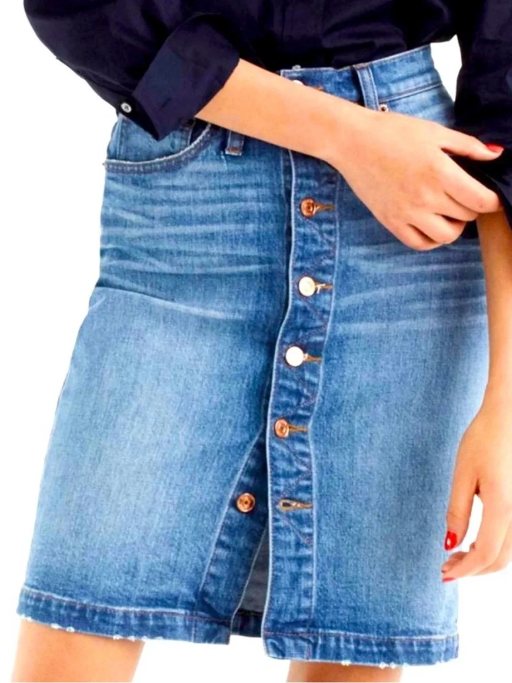 J. Crew Blue Denim Button-Front Pencil Skirt (31)